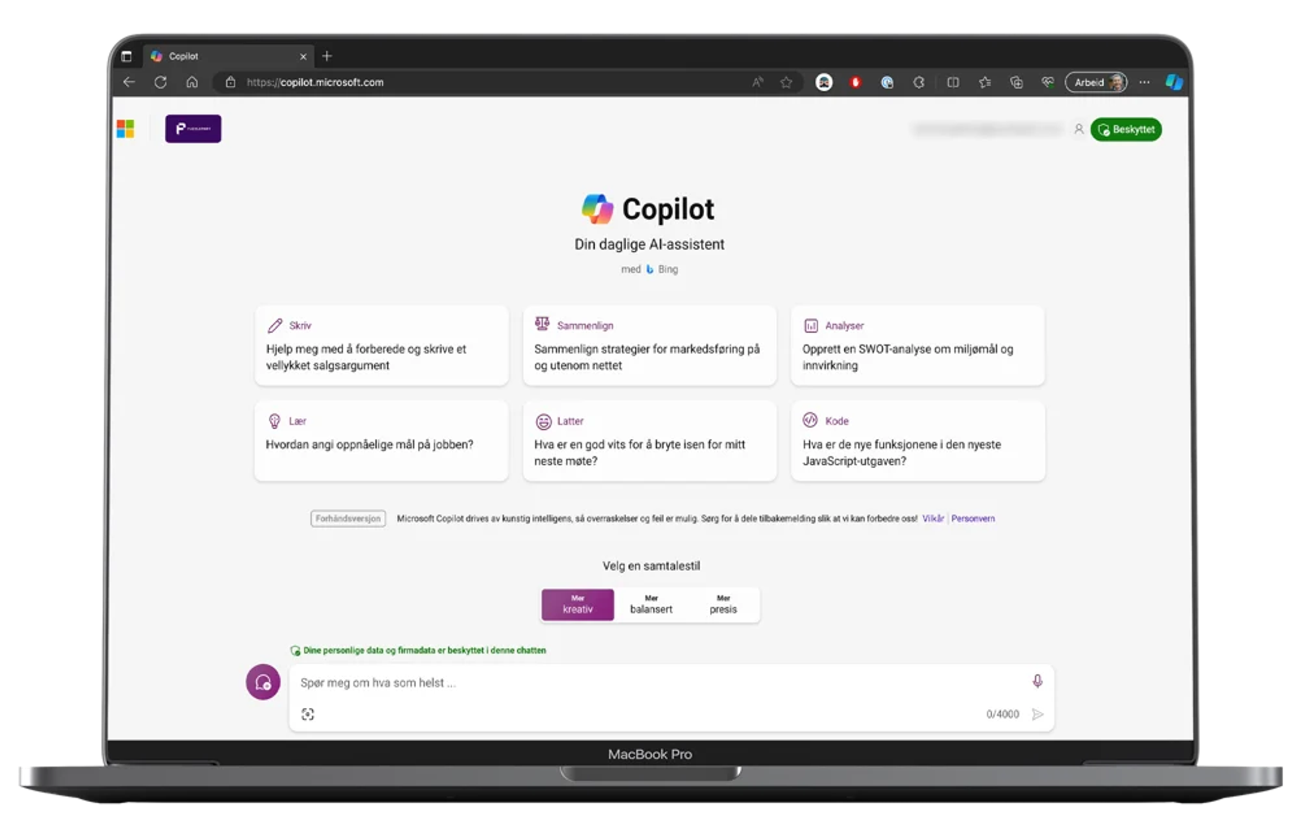Copilot skjermbilde desktop