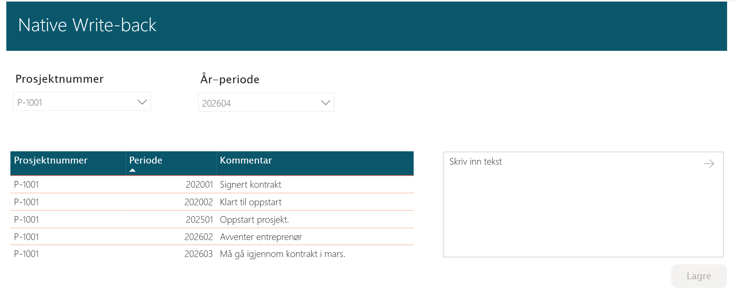 Skjermbilde Power BI: rapport med DirectQuery tabell
