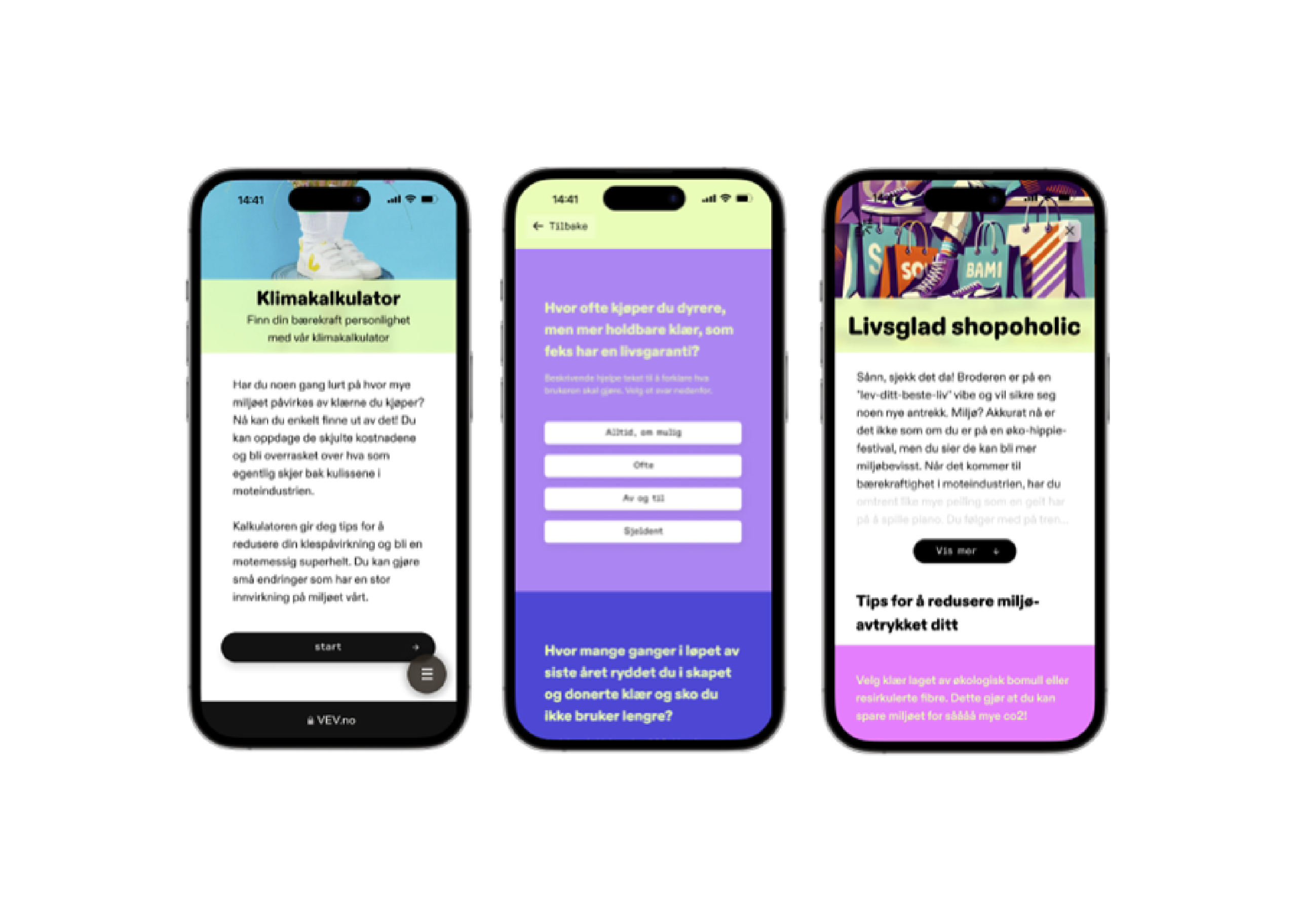 Skjermbilde mobil klimakalkulator NF&TAs nettsted Vev