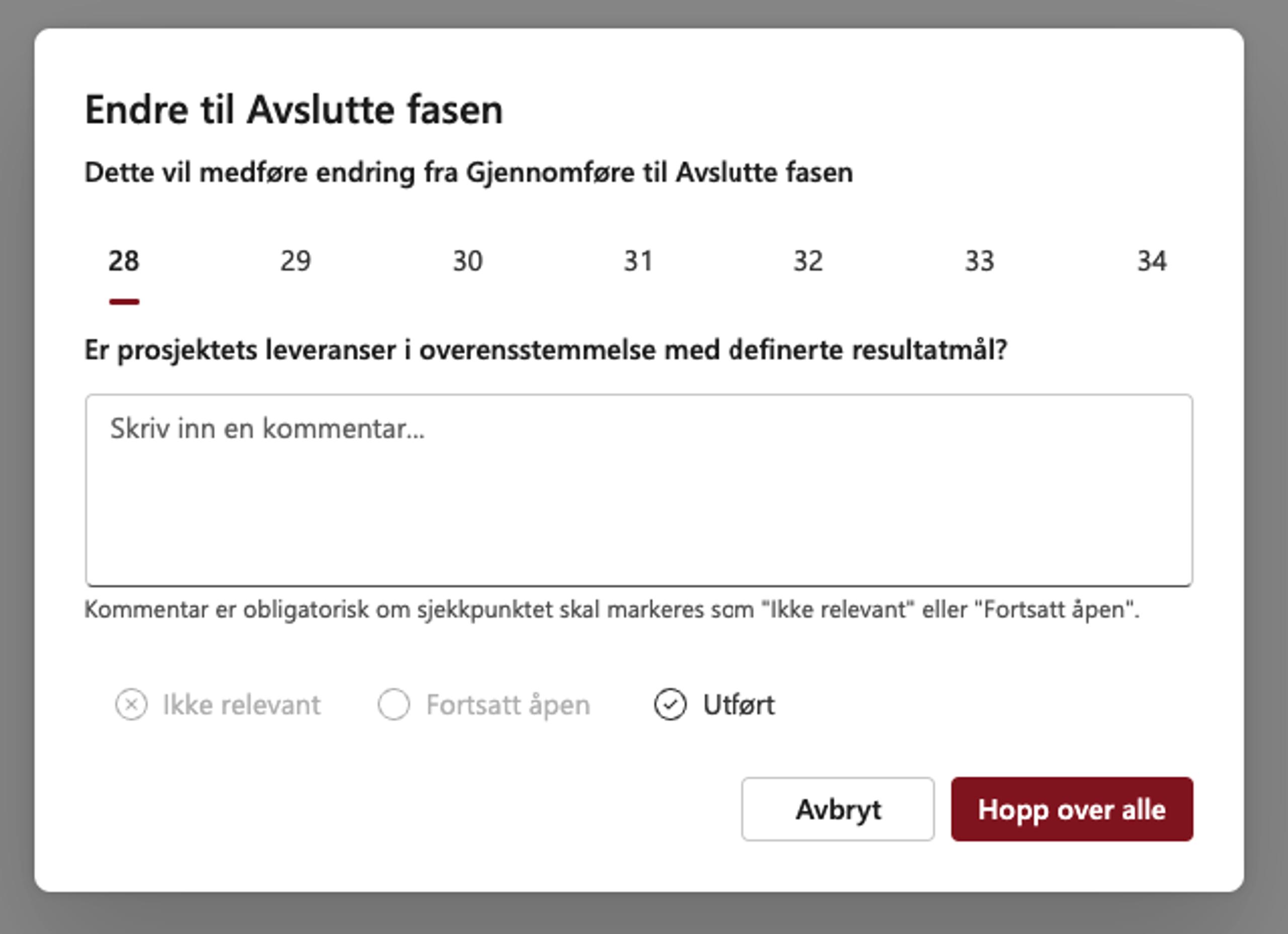 Skjermbilde prosjektportalen