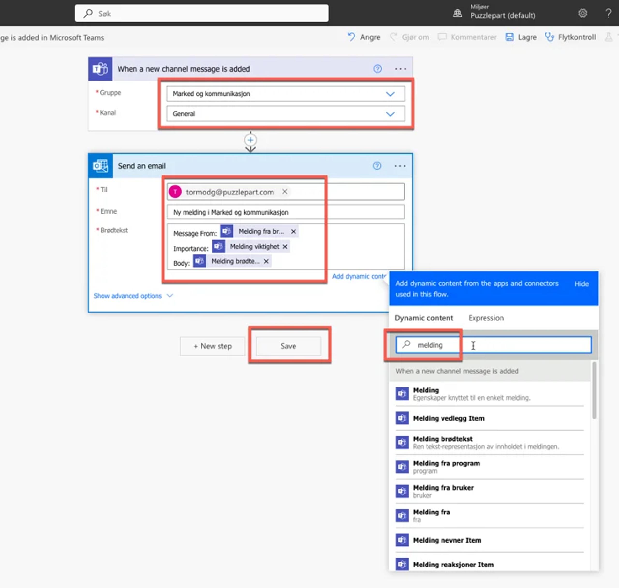 Skjermbilde av tilpasning av mal