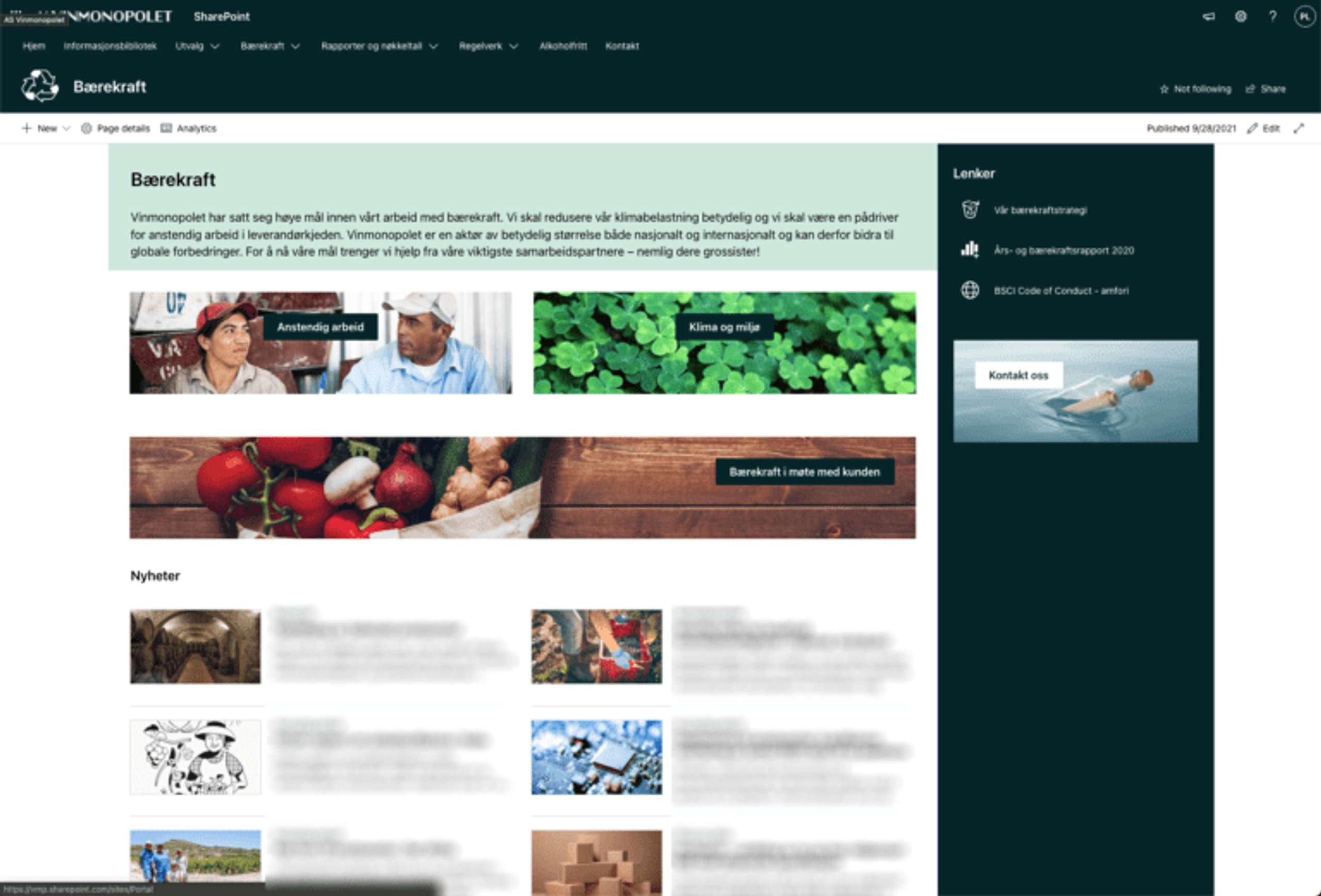 Skjermbilde av leverandørportal for Vinmonopolet - Kategorier