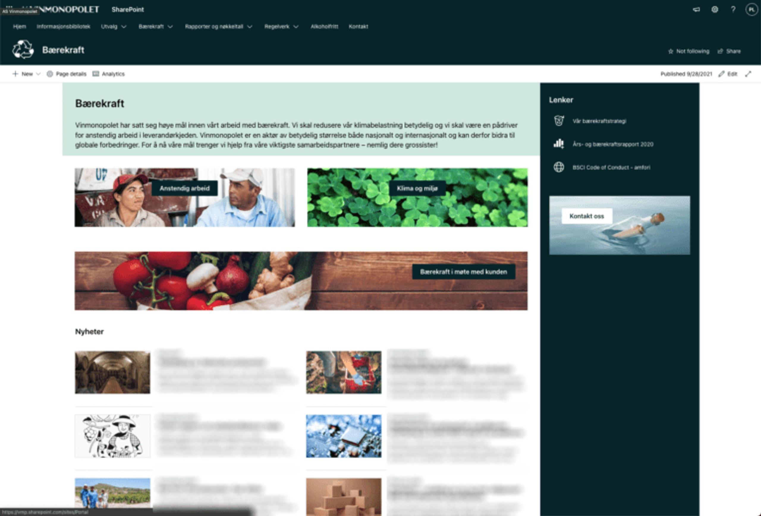 Skjermbilde av leverandørportal for Vinmonopolet - Kategorier