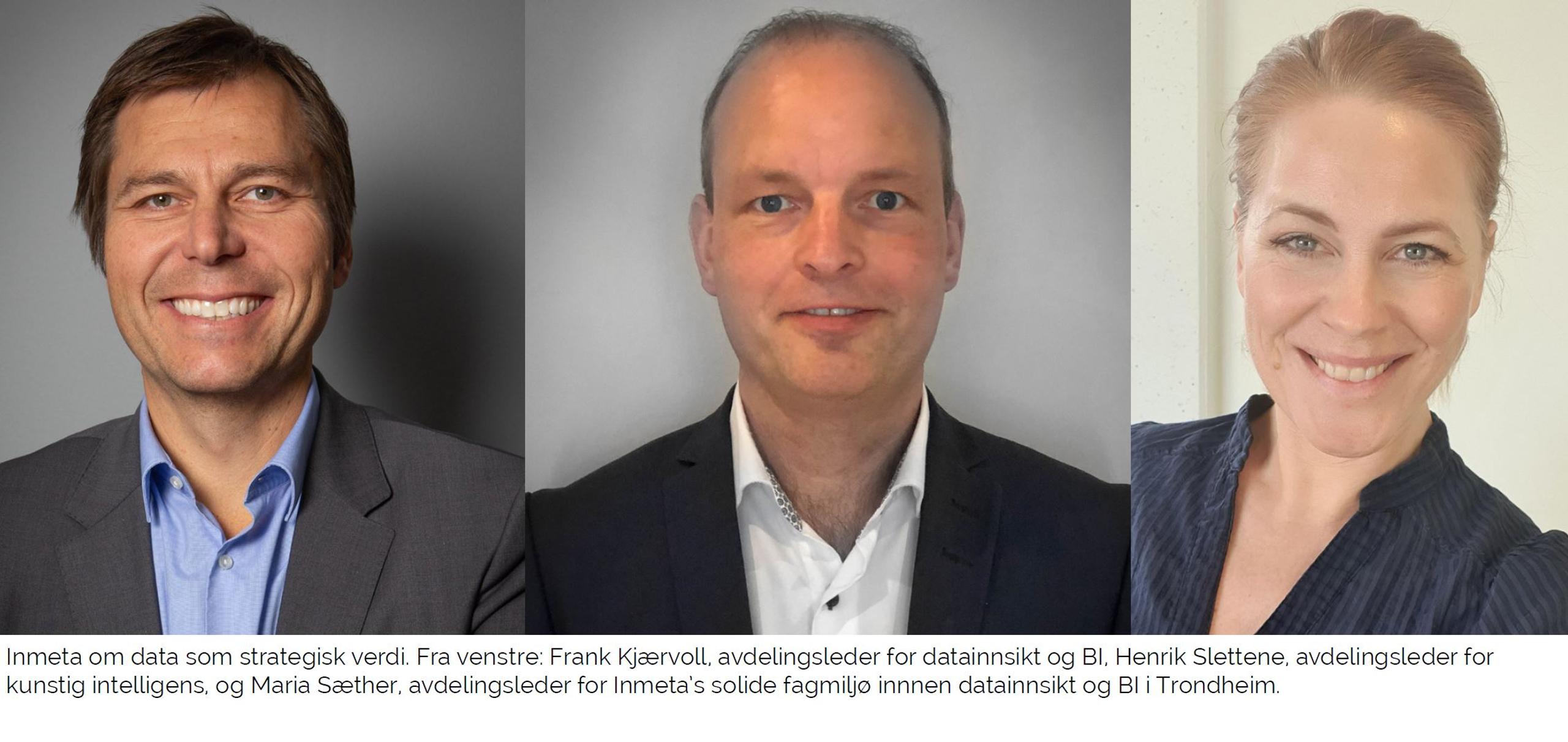 Frank Kjærvoll, avd. leder for data innsikt,  Henrik Slettene leder for AI og Maria Sæther avd. datainnsikt Trondheim