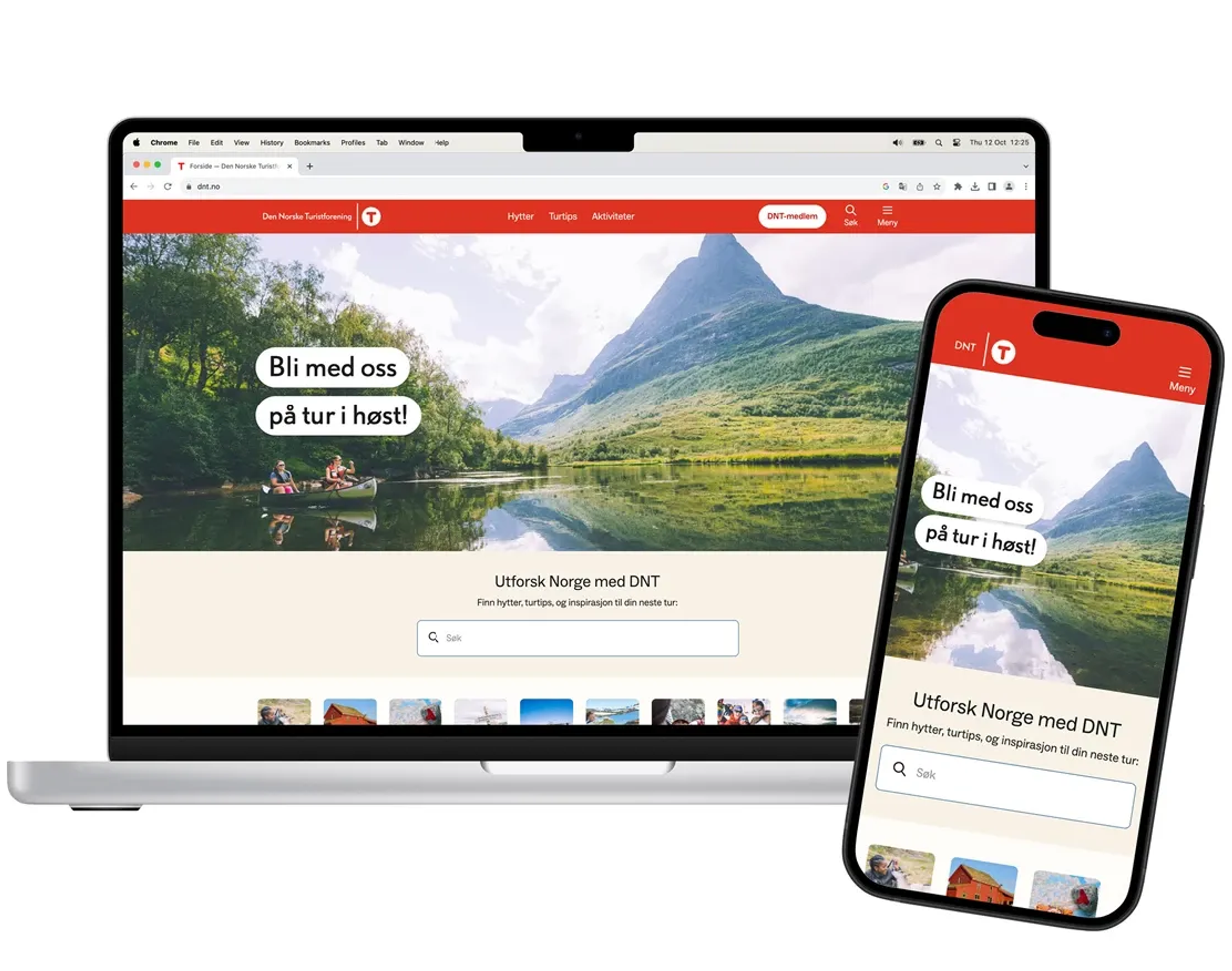 DNTs nettside på pc og mobil