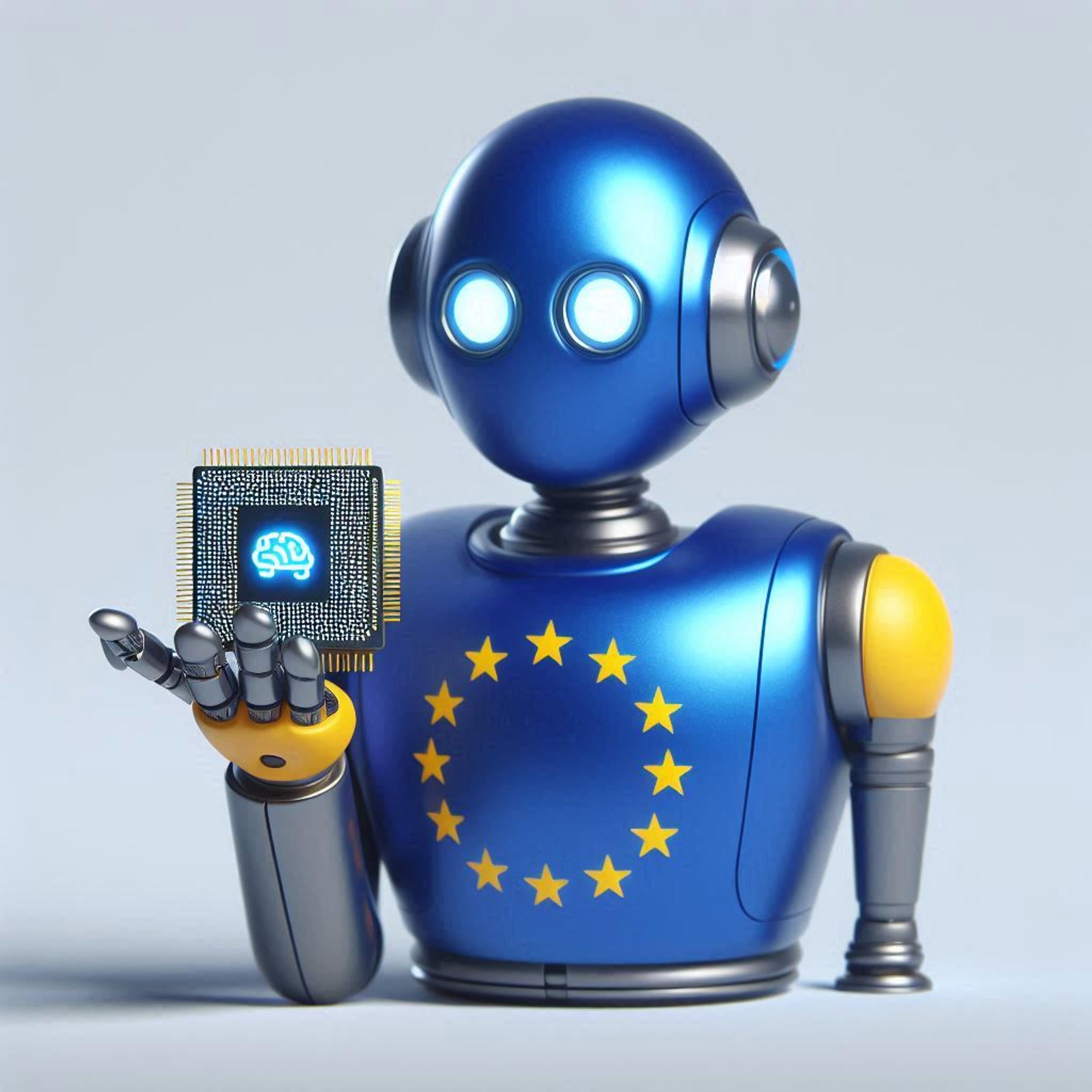 AI generert bilde med bildeskaper i Bing "the europen union ai robot minimalistic"