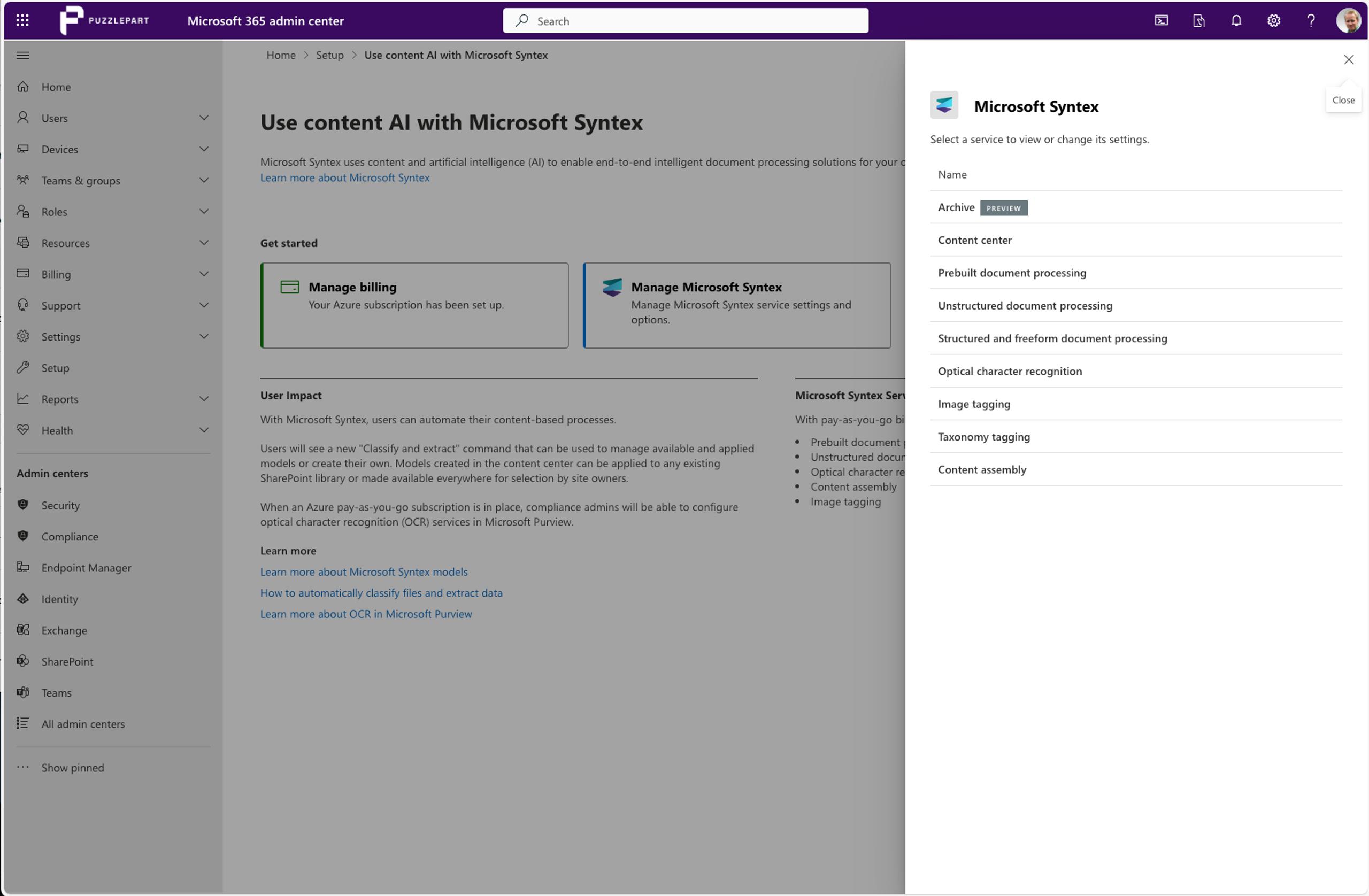 Skjermbilde: Aktivere Microsoft Archive