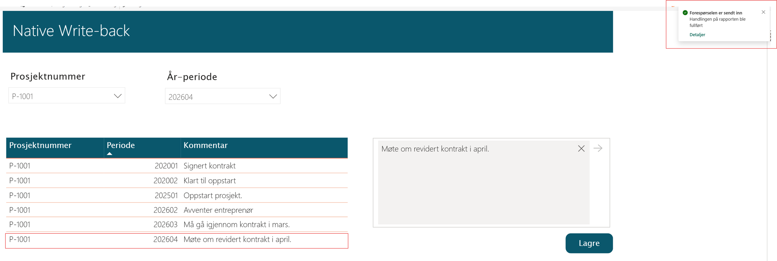 Skjermbilde write-back i power bi