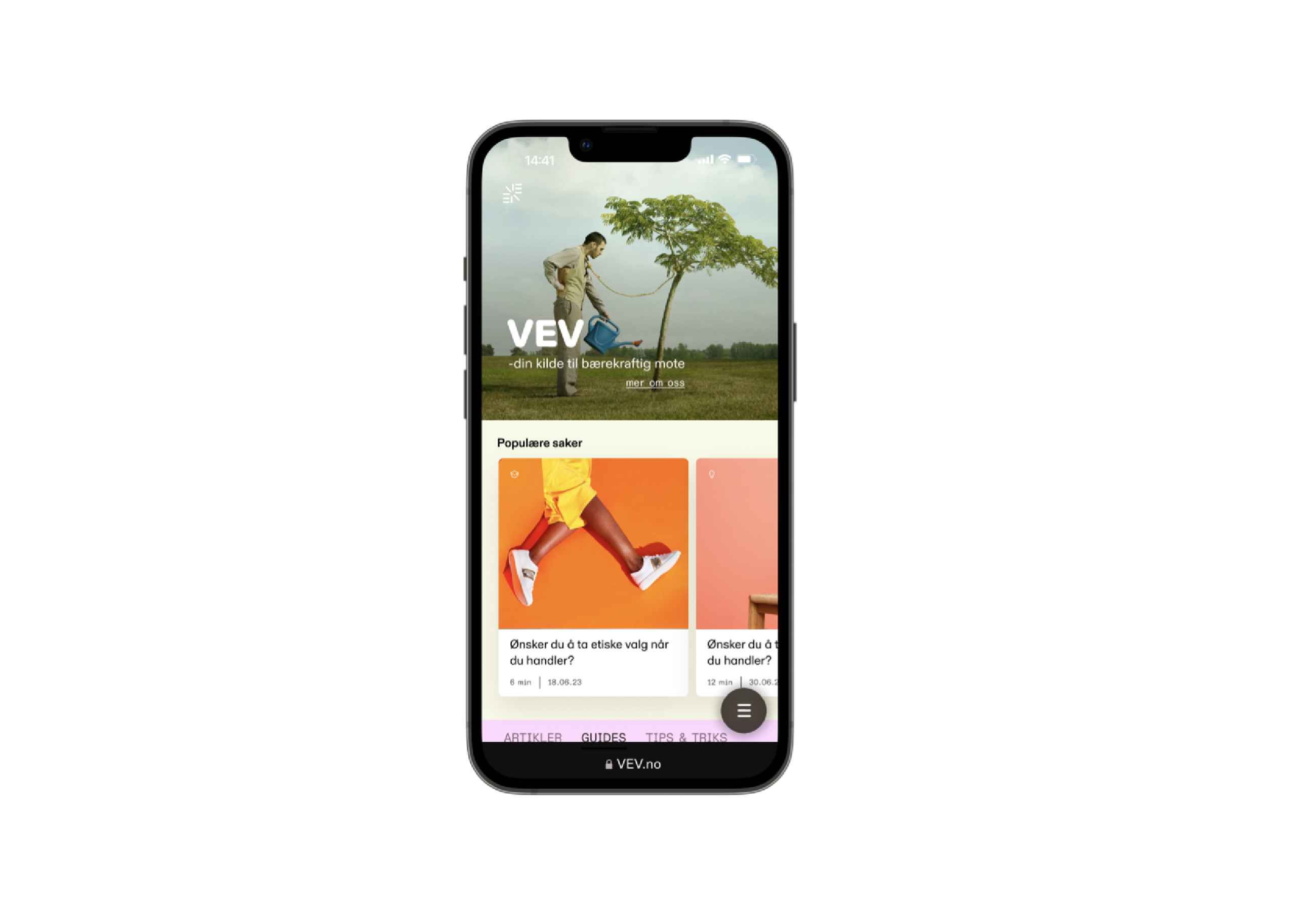 Skjermbilde forside NF&TAs nettsted Vev