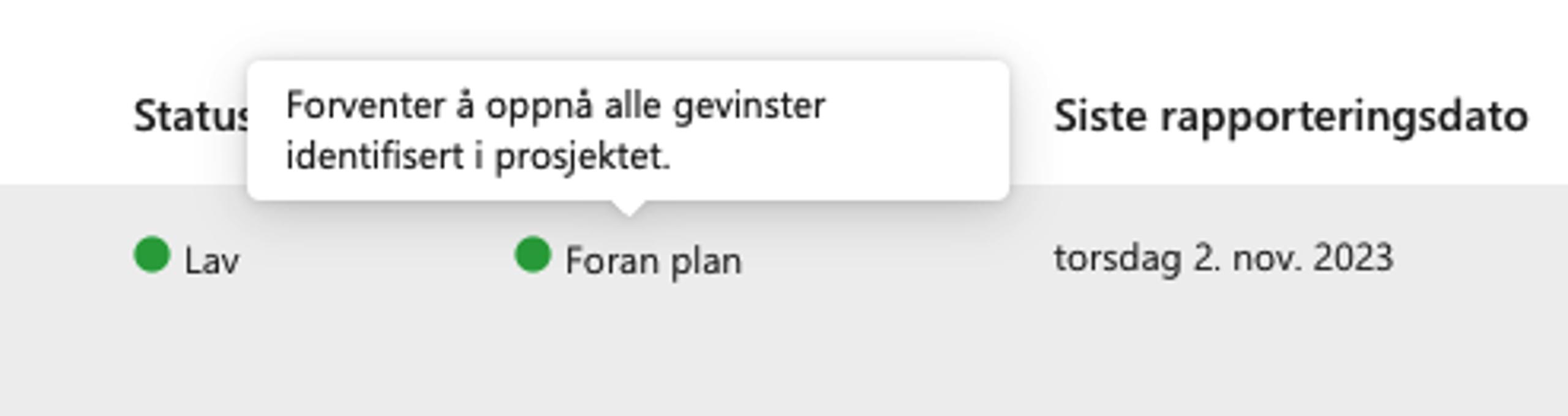 Skjermbilde Prosjektportalen - Tooltip