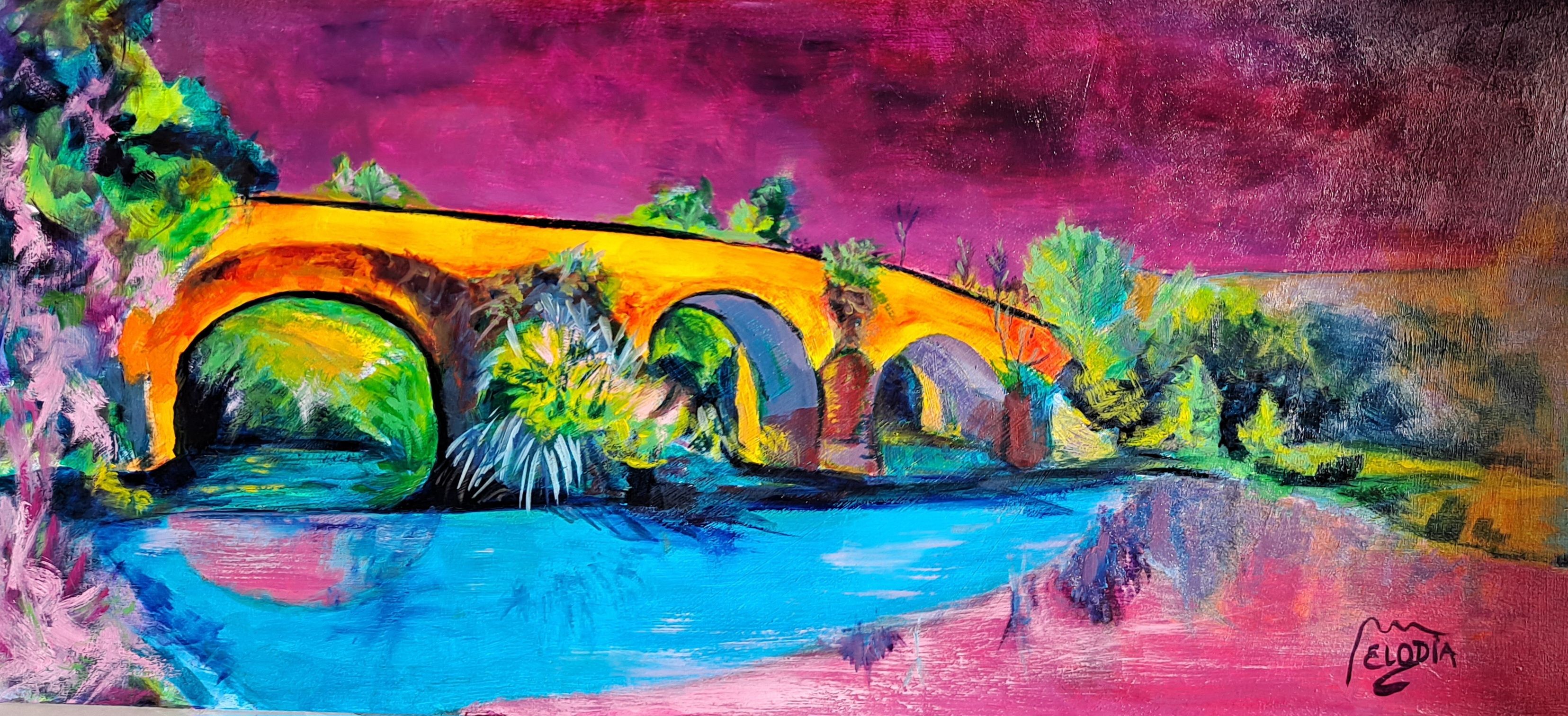 Pintura de Fergoarte - El puente de las ovejas-Corral de Calatrava -Ciudad Real-