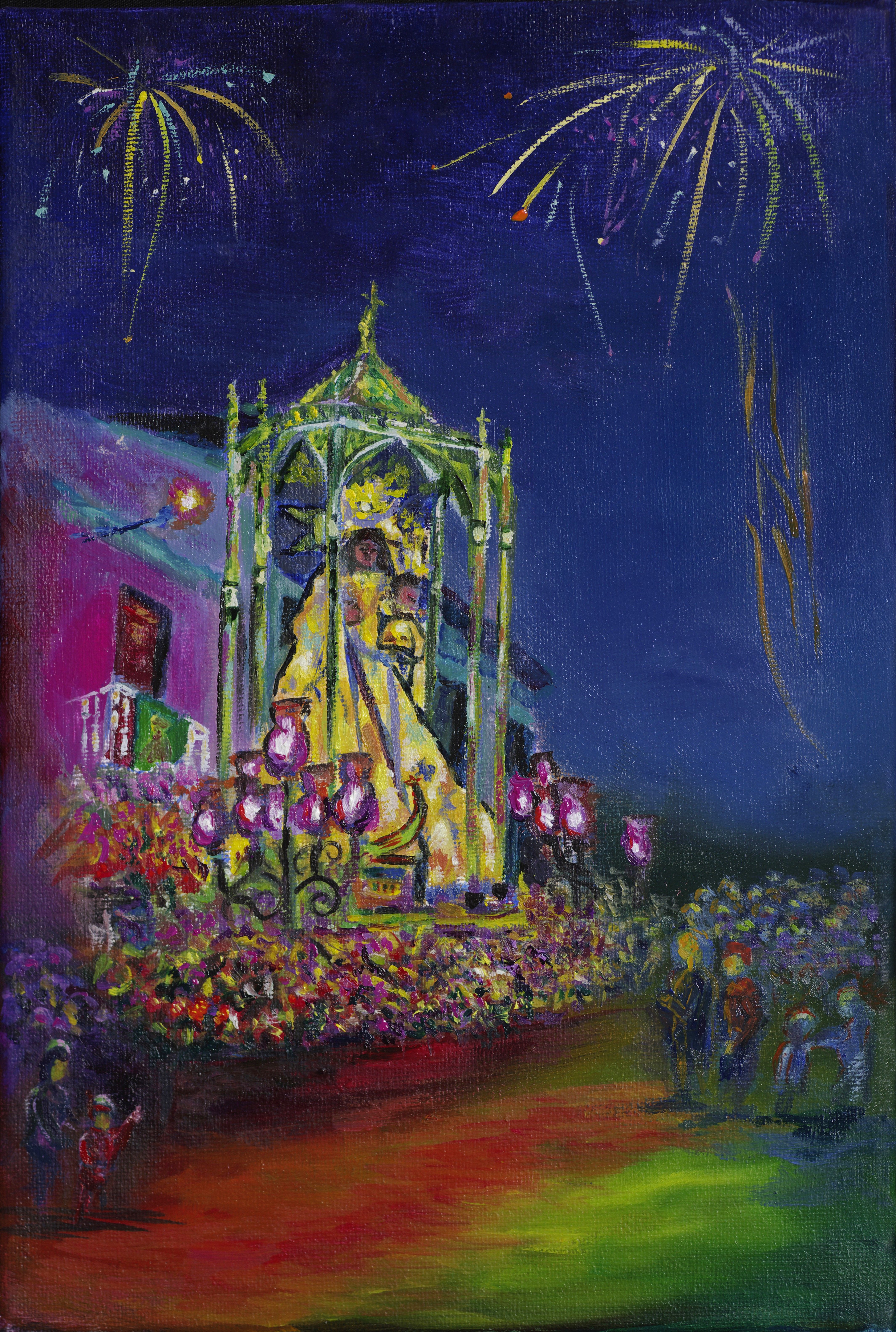 Pintura de Fergoarte - Procesión nocturna Virgen de la Paz