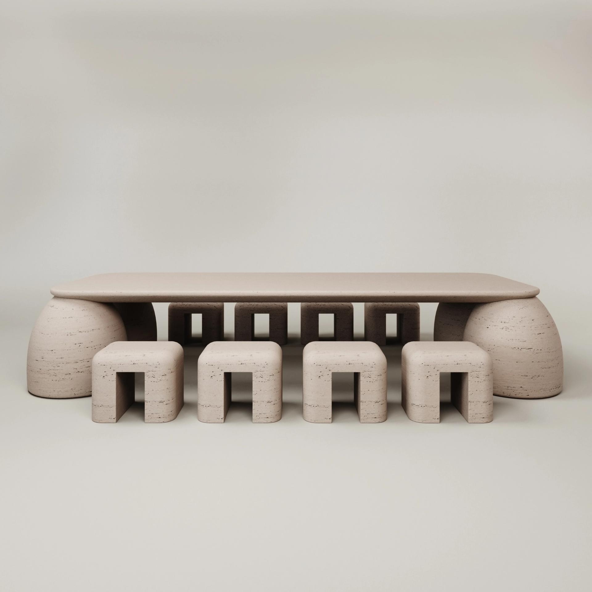 M_018 Travertine Dining Table