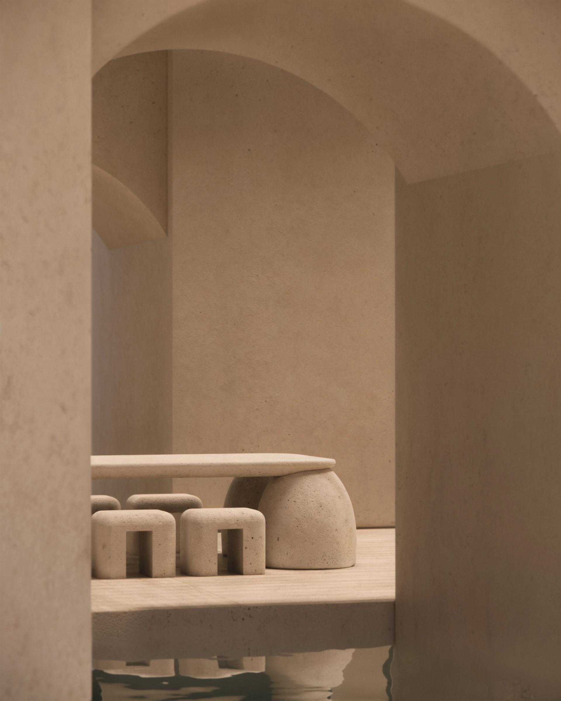 M_018 Travertine Dining Table