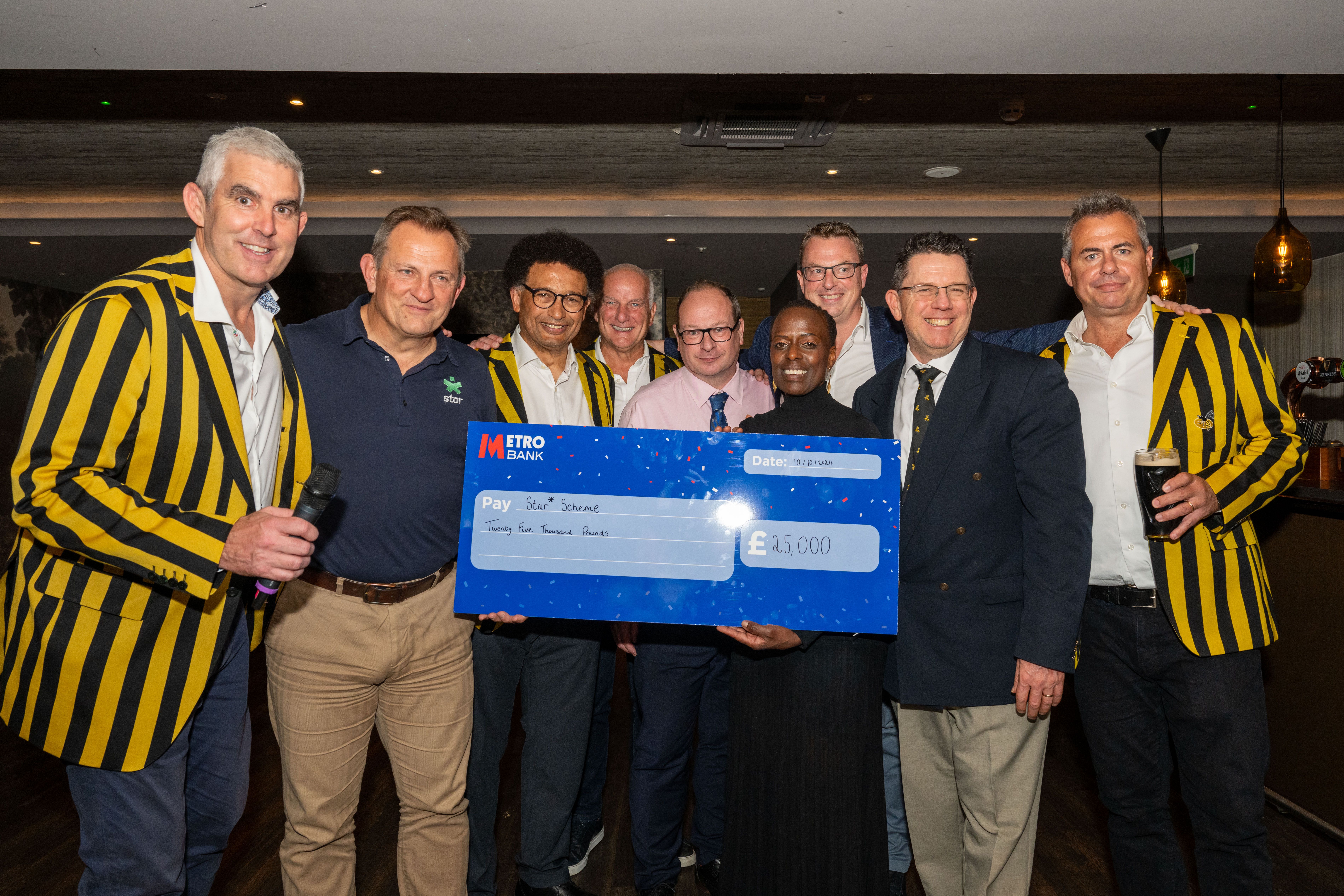 A cheque awarded to Star Scheme at the Wasps Legends Long Lunch 2024