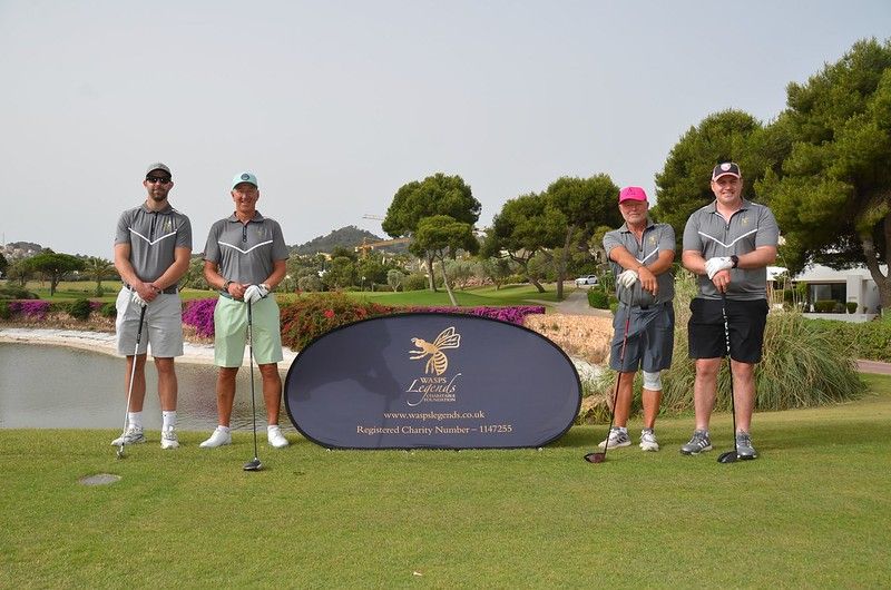 Team pose next to Wasps Legends branding at the Rugby Golf Classic La Manga 2024
