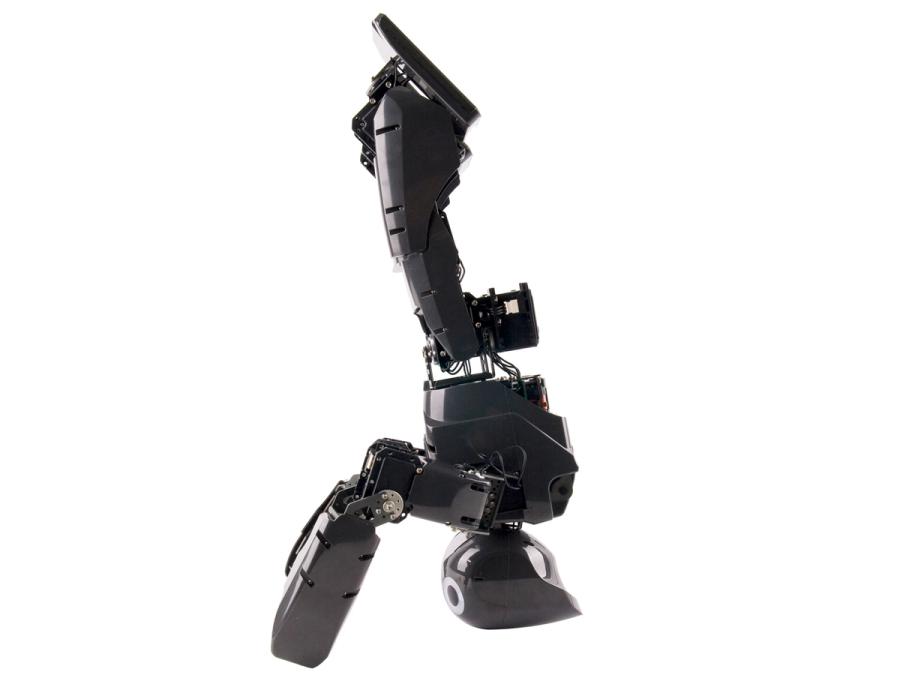 A humanoid robot doing a head stand.