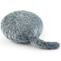 A round cushion with a tail, covered in soft looking gray fur.