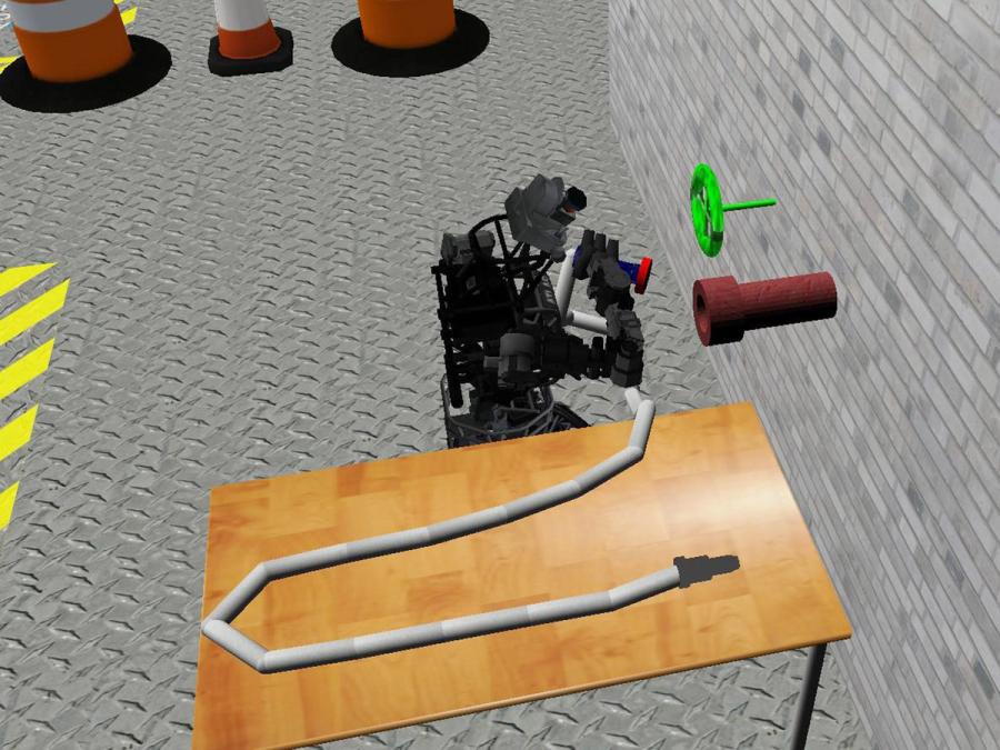 Computer image of a robot attaching a hose to a pipe.