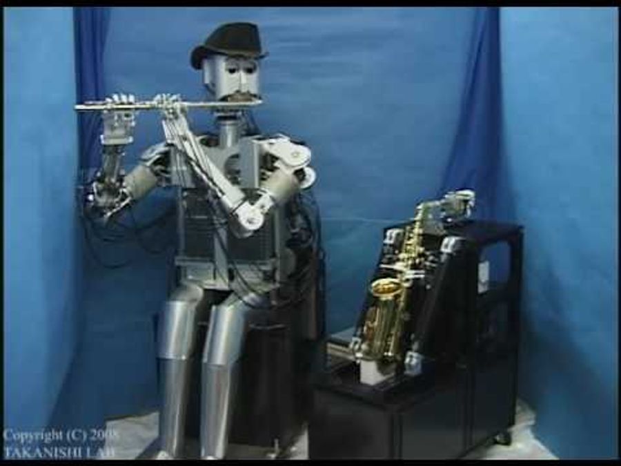 Saxophonist and flutist robots perform a duet.