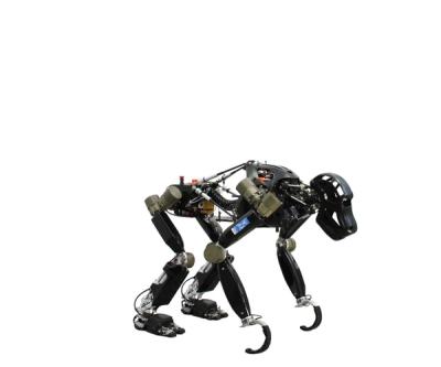A series of images show a legged robot that can switch between quadrupedal and bipedal form.