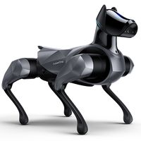一只黑白相间的机器狗用四条腿摆姿势。