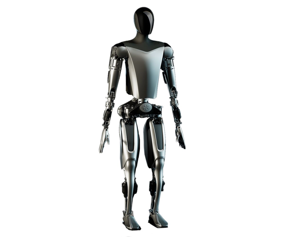 Tapping shows a view inside the silver and black bipedal humanoid robot Optimus, from Tesla.