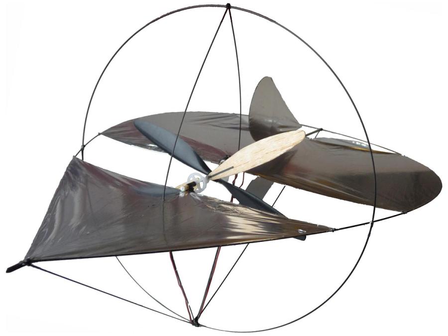 Four circular framed pieces with propellers and electronics inside.