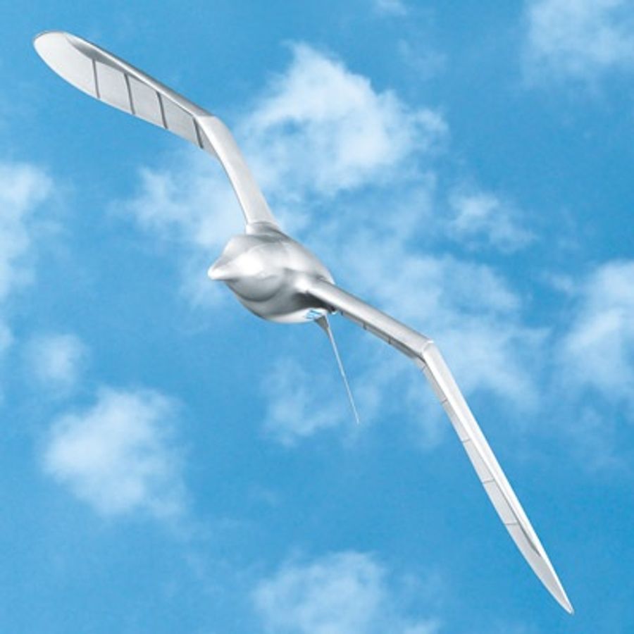 Robotic bird flying through the skies.