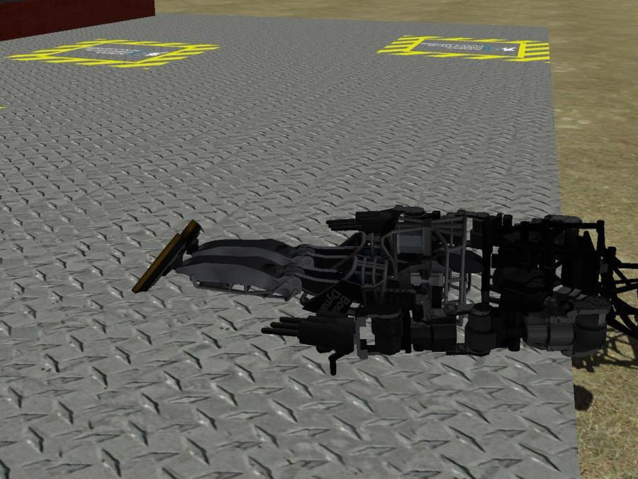 Computer image showing face down prone black robot.