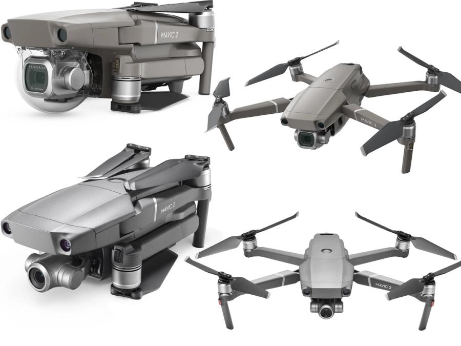 The two models of drone are shown folded and unfolded.