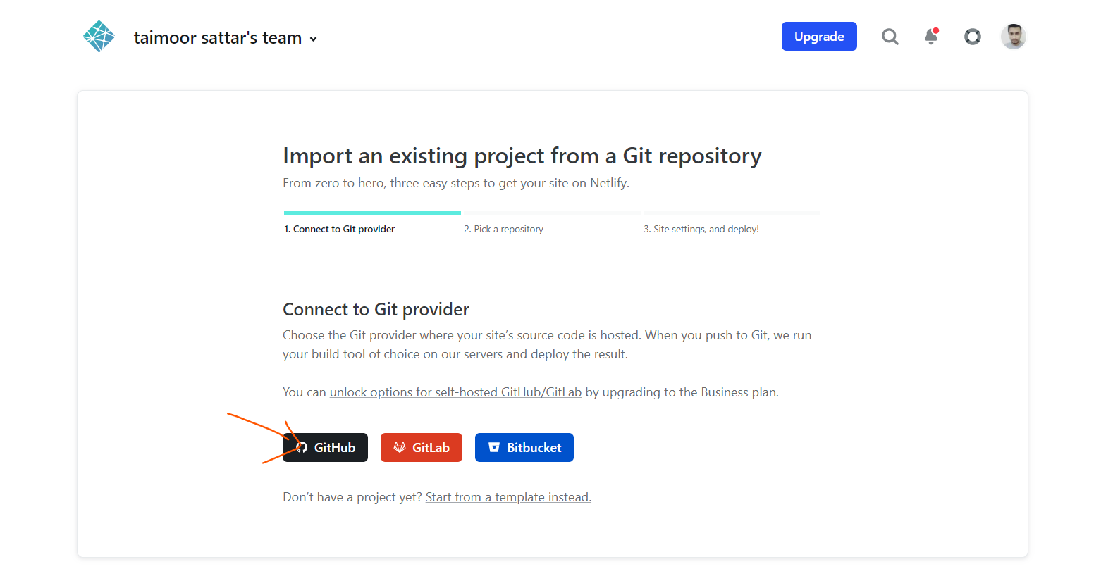 Netlify Select Git Provider