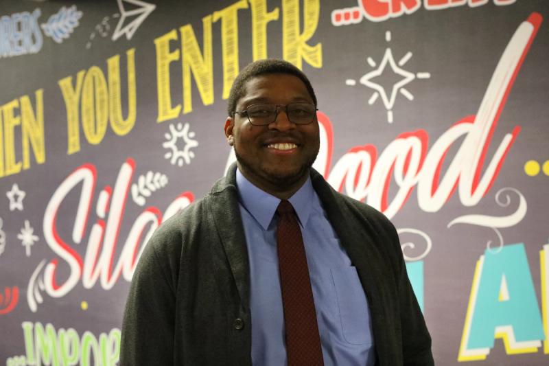 Silas Wood and South Huntington School District's 2022-23 Teacher of the Year, Mr. Shaka Williams
