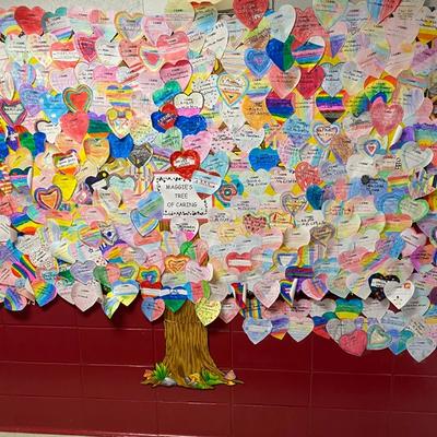 Staff and students show they care with hearts in support of Maggie's Mission