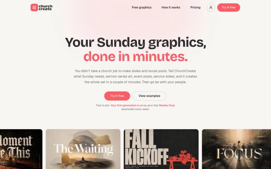 ChurchCreate website homepage