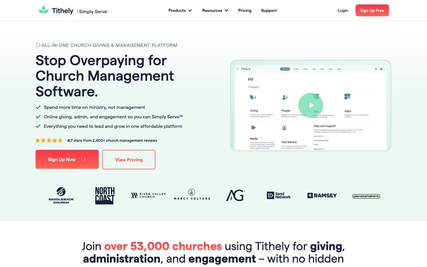 Tithely website homepage