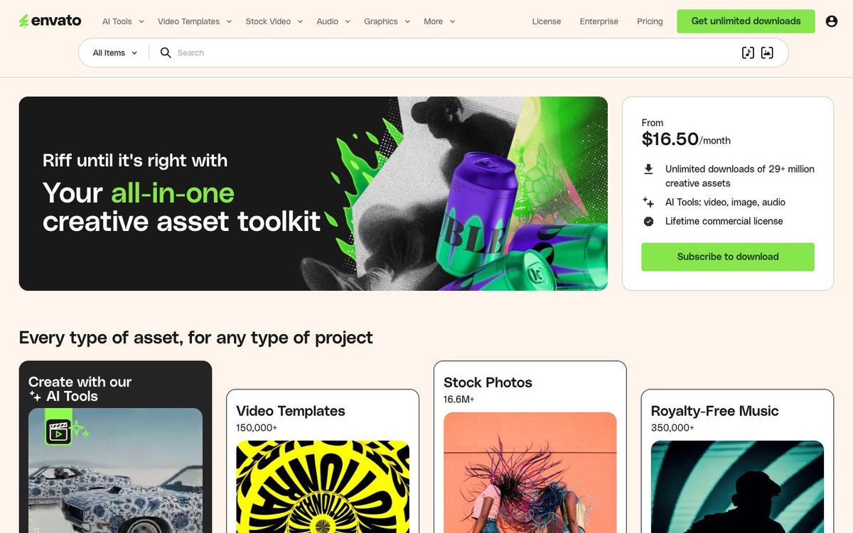 Envato Elements website homepage