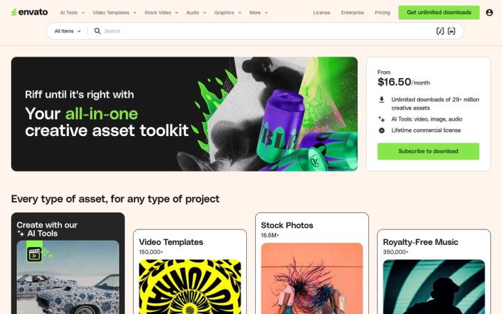 Envato Elements website homepage