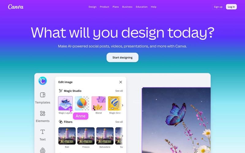Canva website homepage