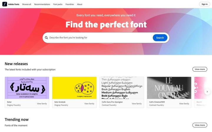 Adobe Fonts website homepage