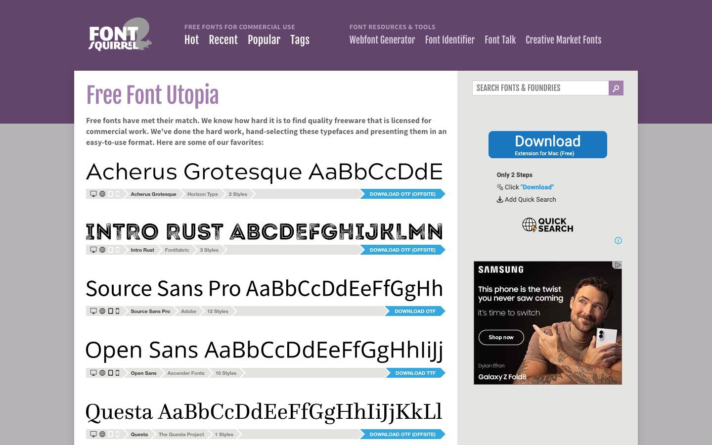 Font Squirrel website homepage