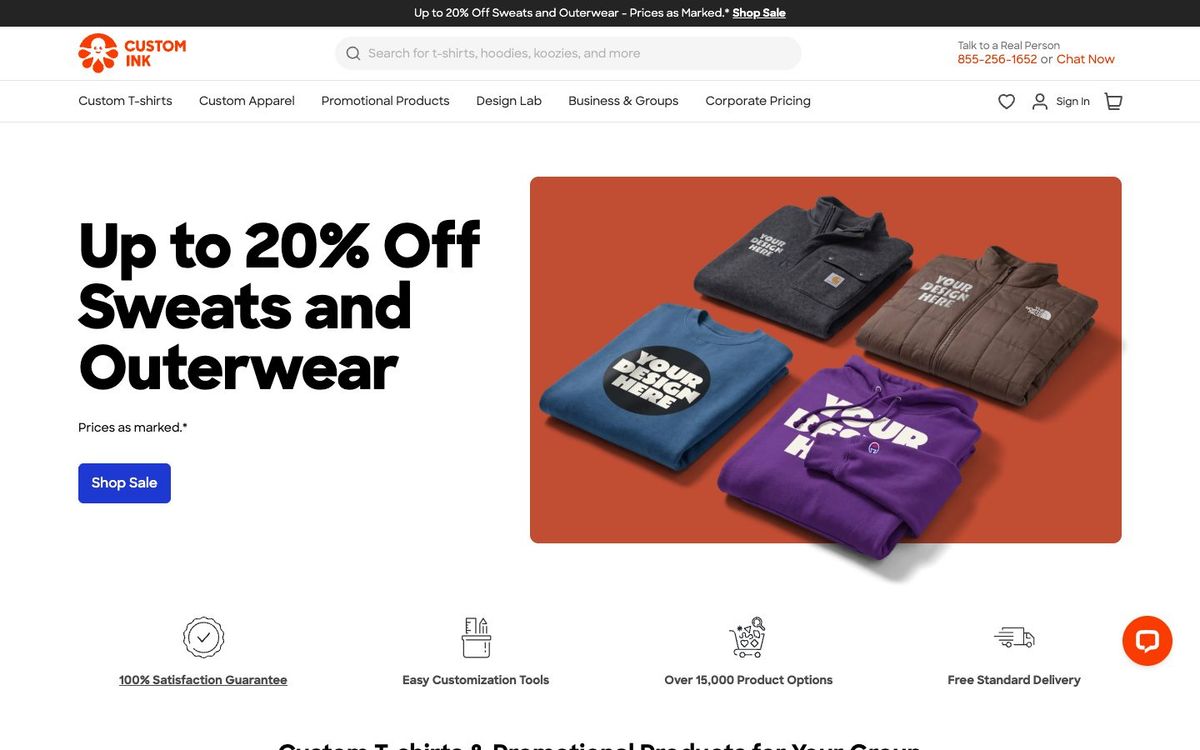 Custom Ink website homepage