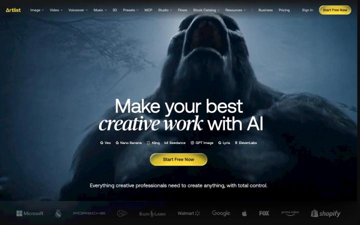Artlist website homepage