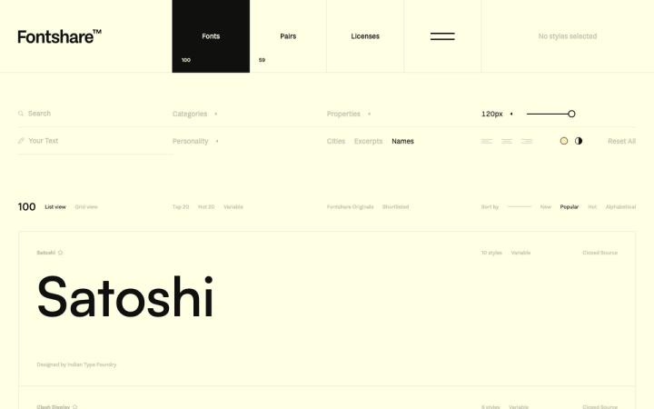 Fontshare website homepage