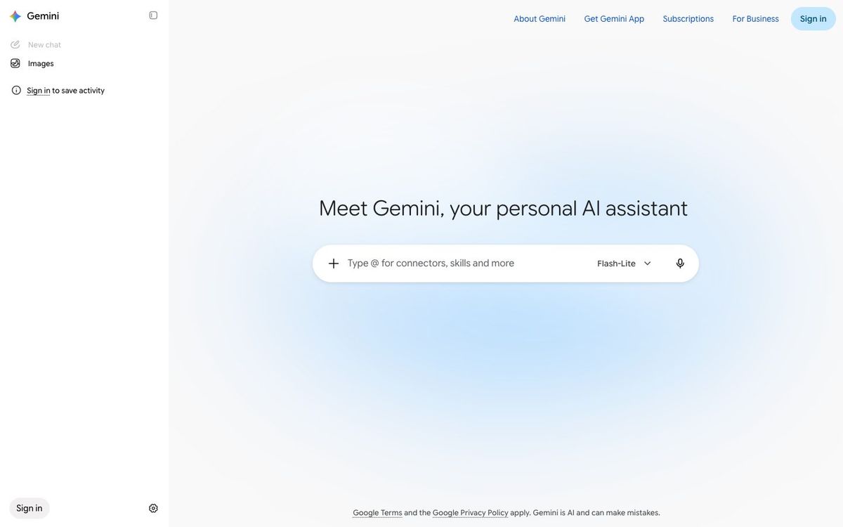 Google Gemini website homepage
