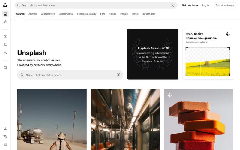 Unsplash website homepage