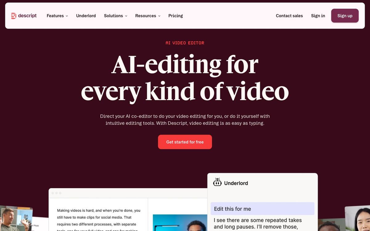 Descript website homepage