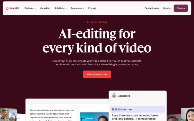Descript website homepage