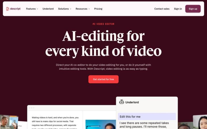 Descript website homepage