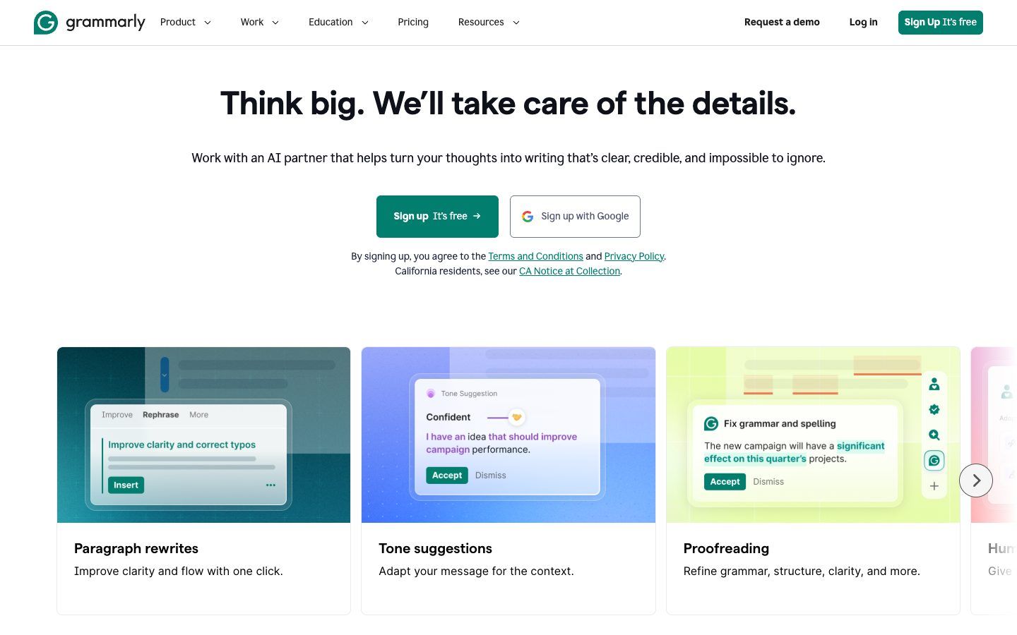 Grammarly website homepage